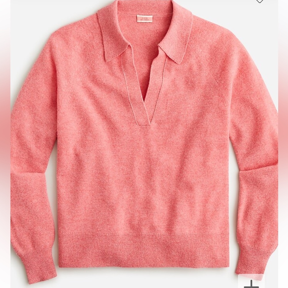 J CREW women’s CASHMERE Collared V Neck Sweater Medium Heather Coral Worn 1x